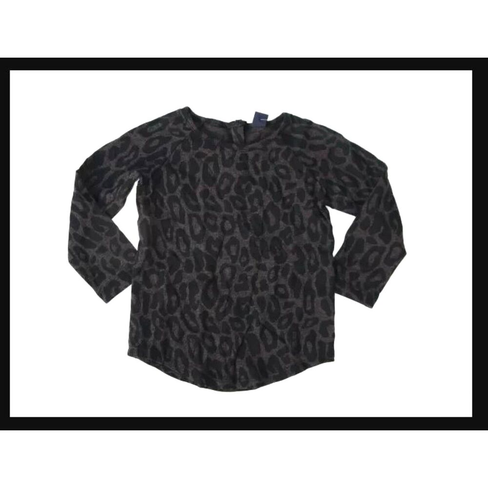 NEW Baby Gap kids girls shirt 18-24 long sleeve black grey leopard print top Tee